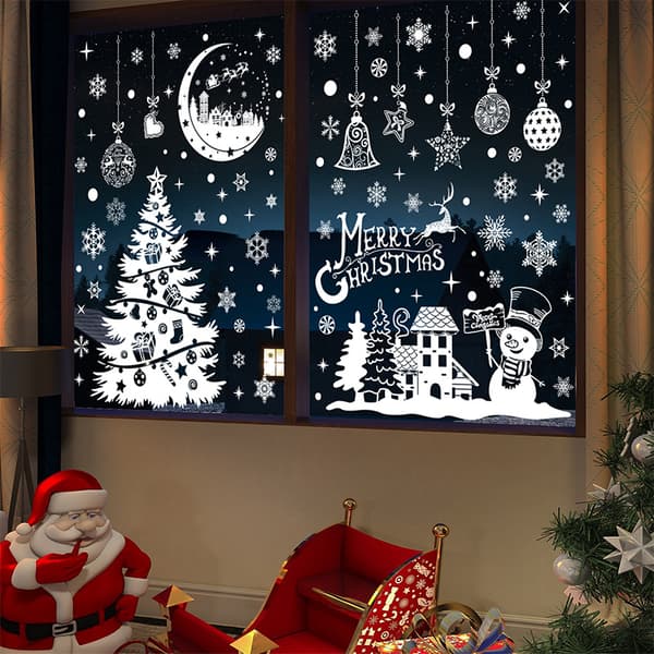 Reusable Christmas Window Stickers 9 Sheets Christmas Decorations Frosted Snowflake Tree Ornament