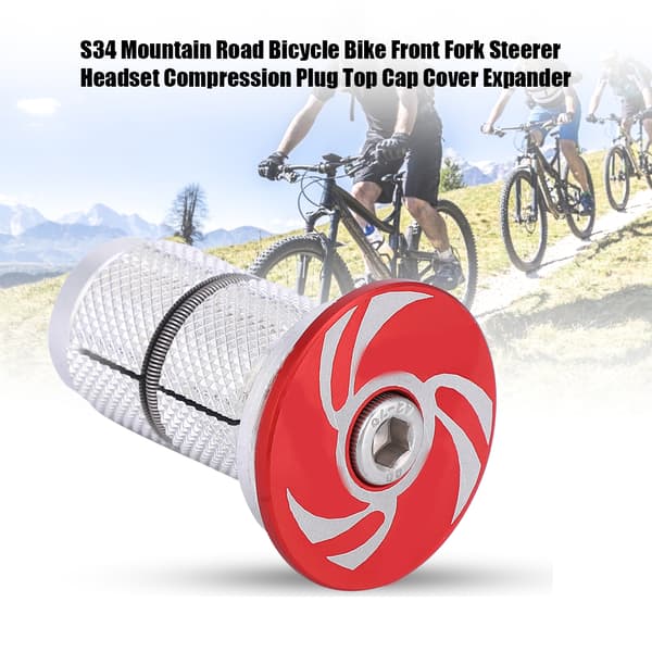 S34 Mountain Road Bike Bicycle Front Fork Steerer Tube Headset Compression Plug Top Cap Expander Red