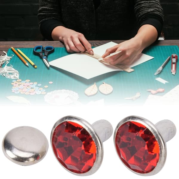50 Sets Rhinestone Rivets Crystal Diamond Studs Leather Craft Bag Clothes Decoration 8mm Silver Edge Red Diamond