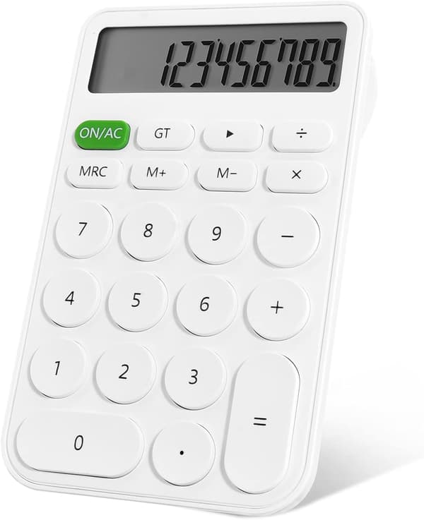 Desktop Calculator for Students, 12-Digit LCD Display, Basic Desktop Calculator for School, Office, and Home White White