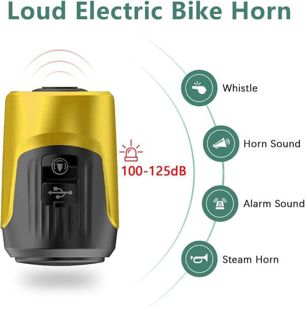 125dB Elektrisk Högljudd Cykelklocka med Stöldskyddslarm - Gul, Cykel
