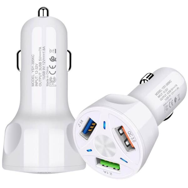 5V/7A Multi-Port QC3.0 3USB Billader En for Tre 36W-Hvit
