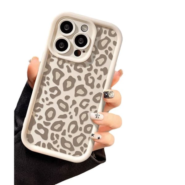 Beige with Gray Print Case for iPhone 14 Leopard Pattern Case Cute Cheetah Phone Case Soft TPU Shockproof Protective Cover