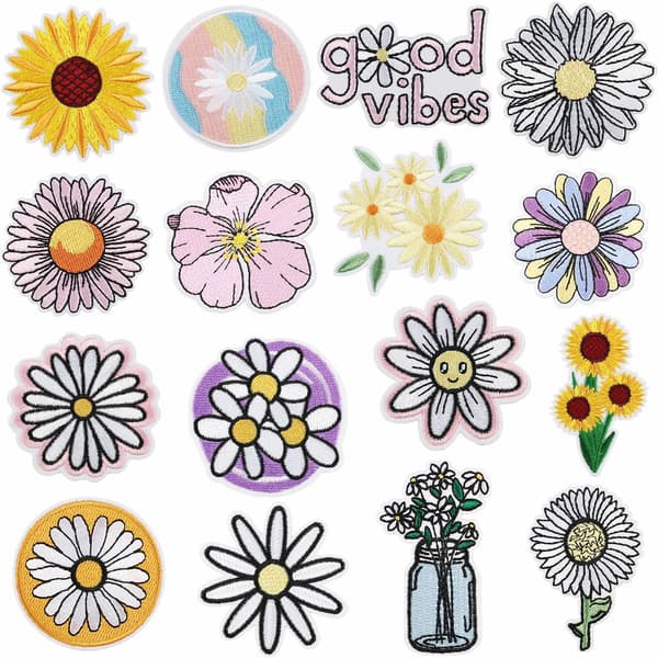 16 stycken broderade blomsterlappar, stryklappar, applikationer