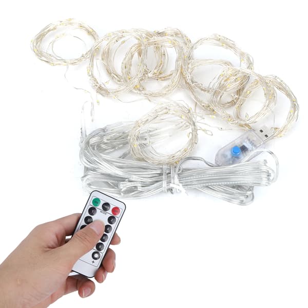 3x3m USB 300LED Chips Curtain Light String with Remote Control for Home Party Decoration Warm Yellow