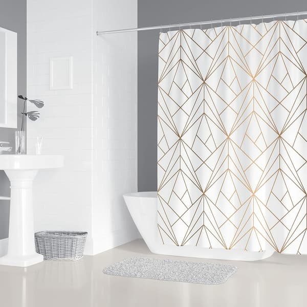 DESIGN Guld Duschdraperi Gul Linje Trianglar Badrumstextil