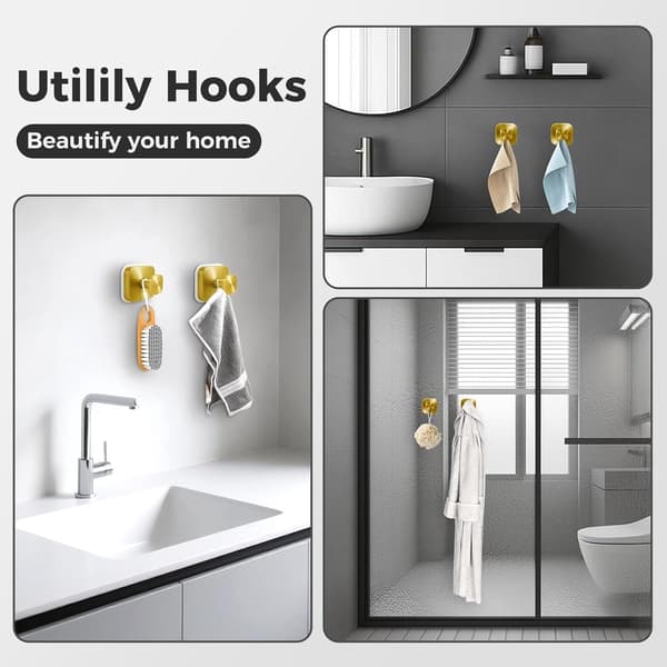 Suction Cup Shower Hooks, 4-pack Gold, Reusable for Glass & Mirrors, Towel Hooks