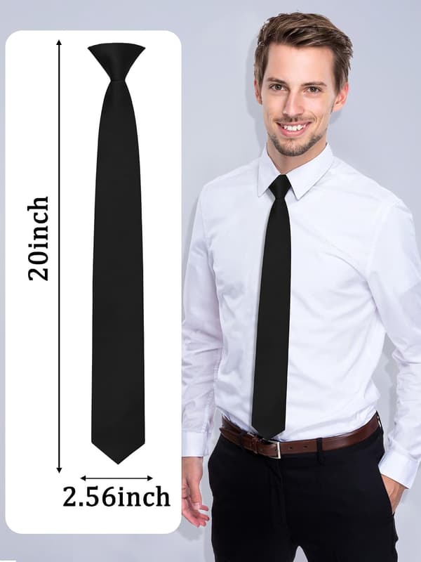 Sorte clip-on slips til mænd, forbundet ensfarvet slips, herreslips til forretningsmiddag, dimission - Black