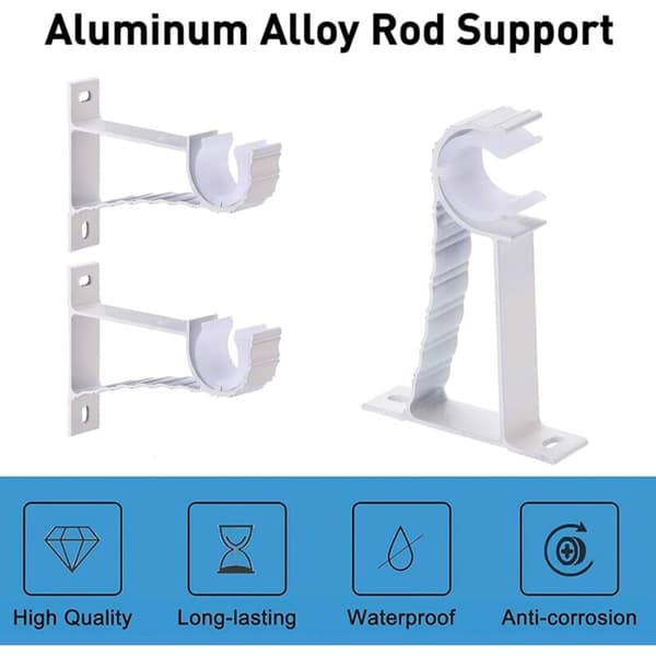 4-pack Gardinstångsfästen i aluminiumlegering för väggar, gardinstångshållare, vit