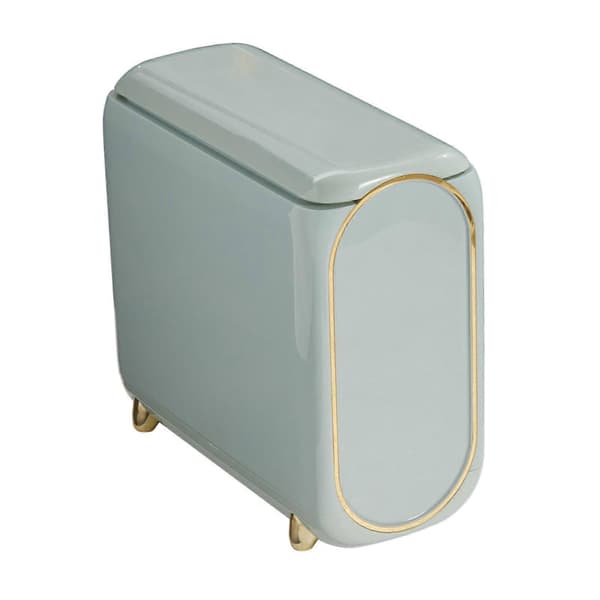 Trash Can with Lid, Slim Trash Can 10L, Non-Slip, Space-Saving Push Trash Can, Slim Trash Can for Bathroom and Kitchen