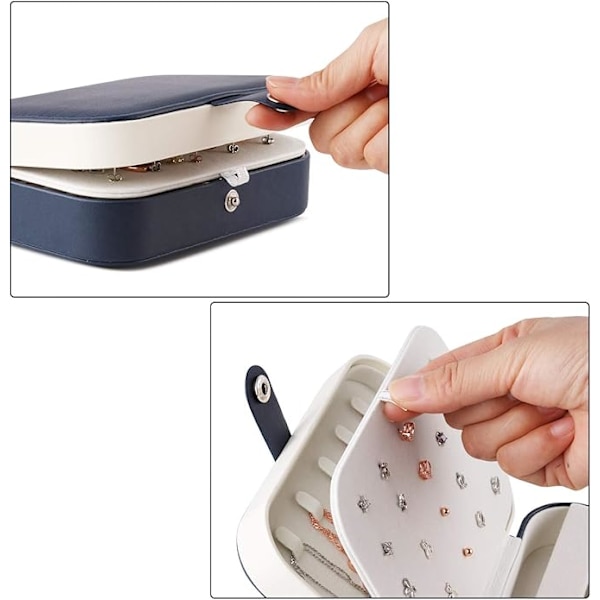 Lille smykkeskrin, Bærbart rejsesmykkeskrin til kvinder, Smykkeorganisator til ringe, øreringe, armbånd og halskæder, 16,5 x 11,5 x 5,5 cm White+Blue
