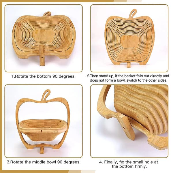 Folding Bamboo Fruit Basket Large Capacity Easy-to-use Snack Box for Living Room