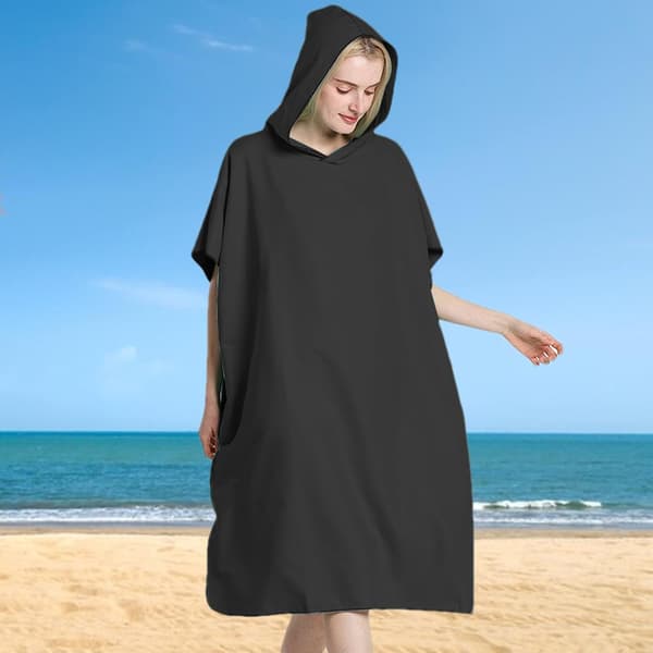 Badehåndkleponcho, badekåpe med hette, badehåndkle i svart - Schwarz