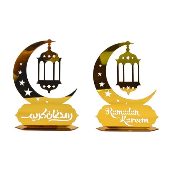 Ramadan Kareem Akrylpynt Gull Måne Stjerne Lykt Eid Mubarak Dekorasjoner C