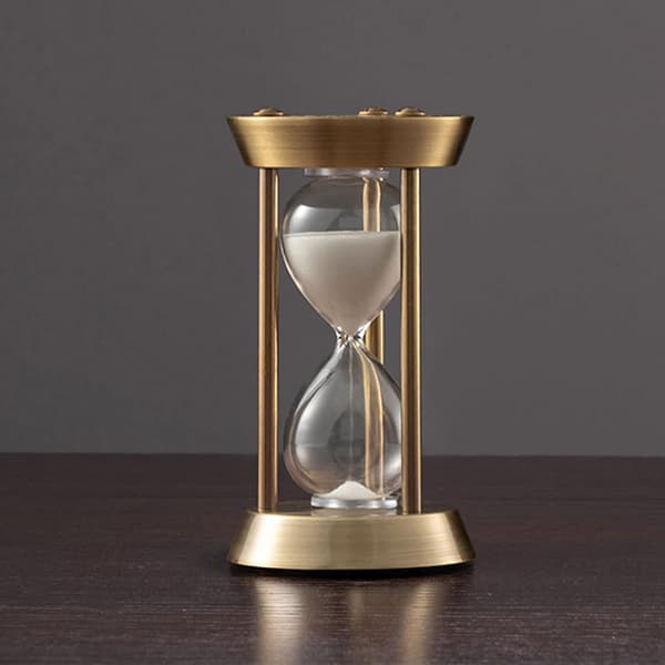 Vit metall mässing timglas sandklocka timers10 minut, glas San