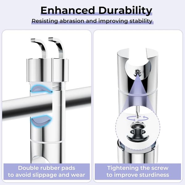 Adjustable Shower Head Holder - with 2 Hooks, for 19-22mm Heads, 16-27mm Rods - Chrome - Silver