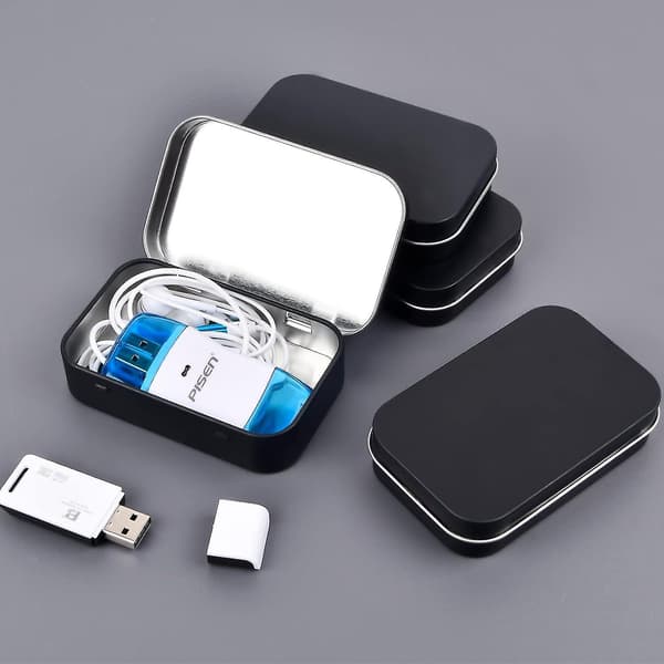 95 x 62 x 20 mm Tom Rektangulær Hængslet Blikæske med Låg (sølv) 8-pak