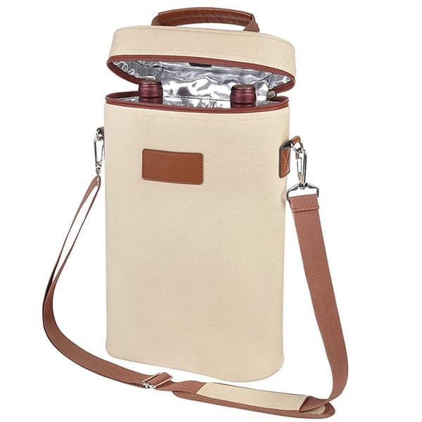 Insulated Wine Cooler - 2 Bottle Travel Case Padded Wine Cooler with Handle and Adjustable Shoulder Strap for Wine Lovers