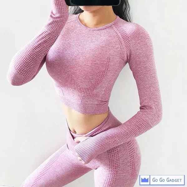 Sporttop | crop top | langærmet | sømløs | hurtigtørrende | pink | S