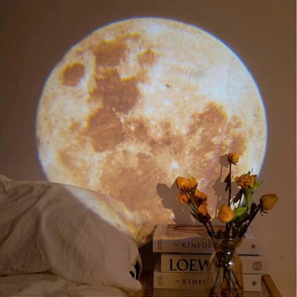 Moon Lamp Projector Night Light, 360° Rotatable Moon Lamp USB Powered Lighting, Romantic Atmosphere Lamp For Selfie Background Bedroom Decor