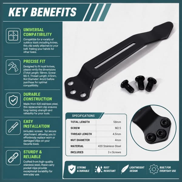 2-pack djup bärficka knivklämma kompatibel med Benchmade 535 -