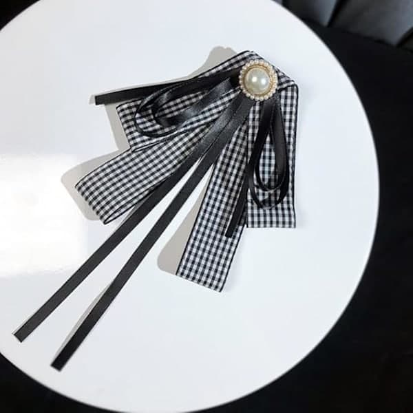 Båndbrosje med perlestav, sløyfeslips for kvinner, forkledd sløyfe, skjorte, forkledd jabot krageslips for uniform