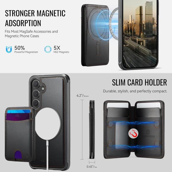 Samsung Galaxy S26+ / S26 Plus 5G Deksel Futteral JEEHOOD J10 Flip Kortveske MagSafe Split RFID Lær