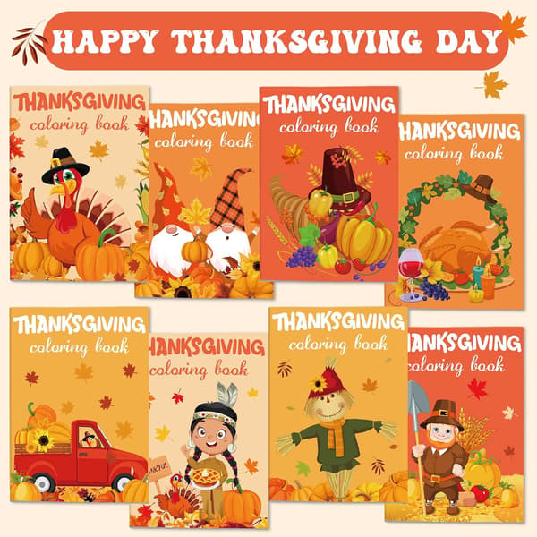 24 st Thanksgiving målarböcker höstfestfavoriter, lönnlöv -