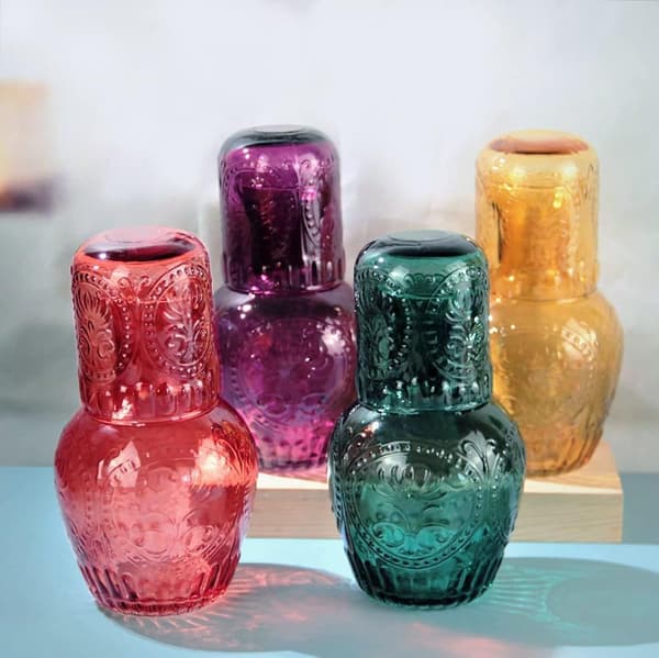 Relief Glas Seng Karaffel Juice Kande med Glas -