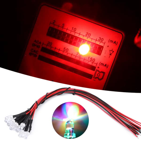 50 pcs 12V Pre-wired Round Head LED Light Bead 5mm Multi-color Fast Flashing