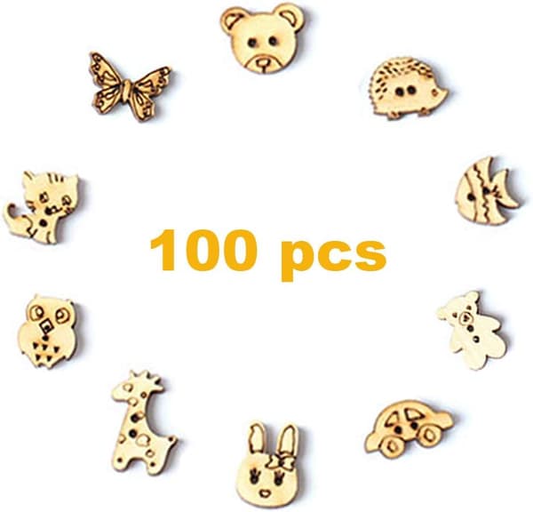 100 käsintehtyä puunappia 10 tyylillä A