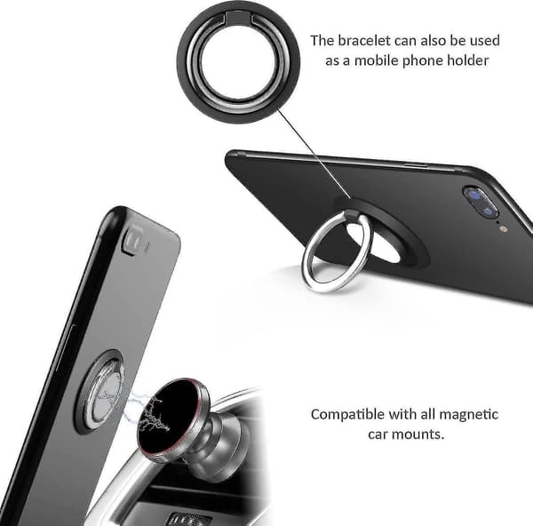 Tilbehør Interiørudstyr 2-delt Telefon Ringholder, 360 Grader Justerbar Roterbar Telefon Ring