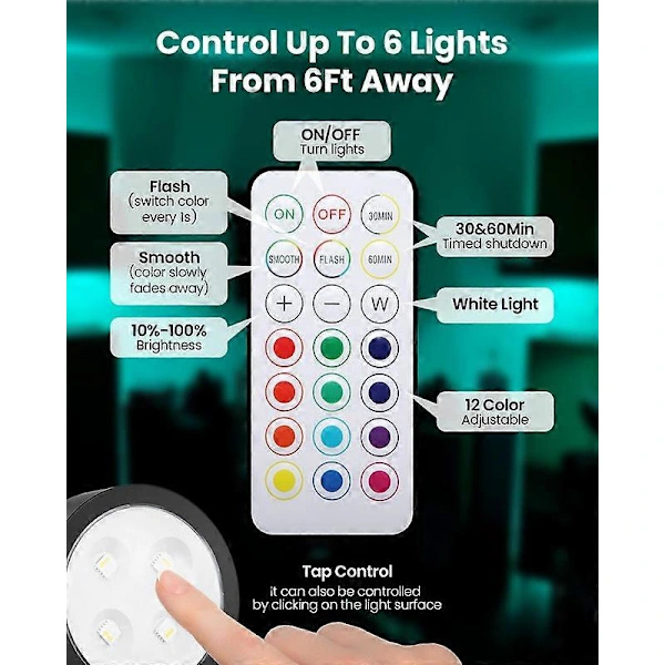 LED Puck Lights with Remote Control, Wireless Cabinet Lights, 13 Colors