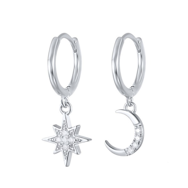Small Hoop örhängen för kvinnor Sterling Silver med berlocker Asymmetrisk Snowflake Crescent white gold