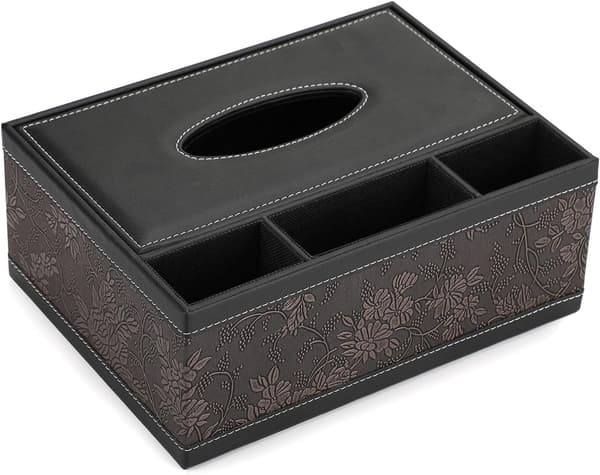 Rektangulär servettdispenser i PU-läder med 3 fack