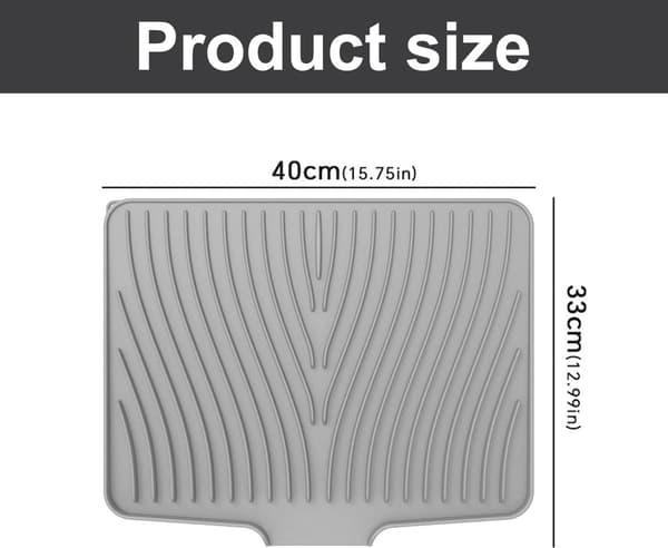 Drainage Mat - 40x33 cm Silicone Drying Mat, Non-Slip, Foldable, Heat Resistant - Kitchen Bar Mat - Grey
