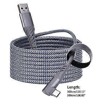 Typ-C til USB-A Flettet Kabel Ladekabel til Quest 2 VR Link Kabel Højhastighedsdataoverførselskabel 5 meter