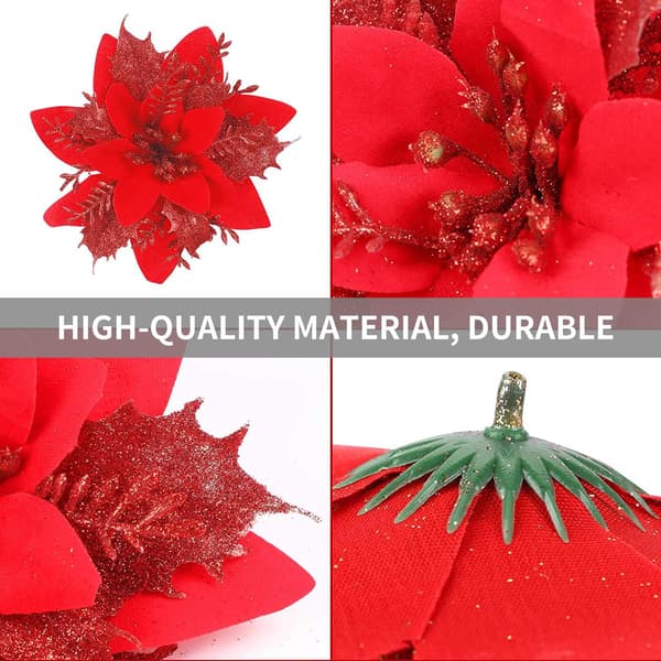 10 Christmas Decorations, Artificial Christmas Flowers, Glitter C