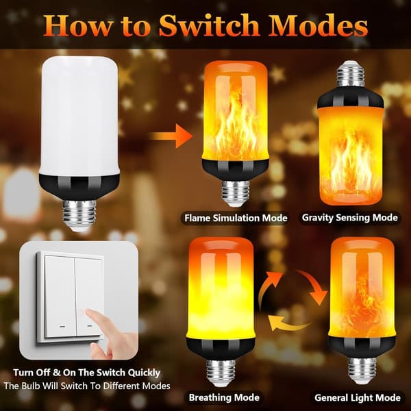E27 Flame Light Bulb, 2-pack LED Flame Effect Bulbs with Gravity Sensor, LED Flickering Light for Halloween Indoor/Outdoor/Bar/Party