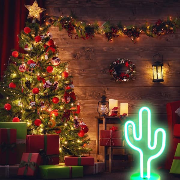 Kaktus Neonlys LED Kaktus Neonskilt, USB eller Batterilading