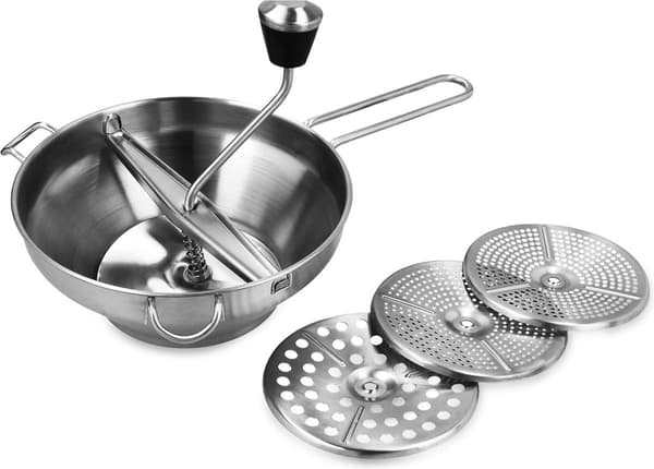 1 pc Stainless Steel Food Mill with 3 Sieve Inserts - for Jam, Mashed Potatoes, Silver