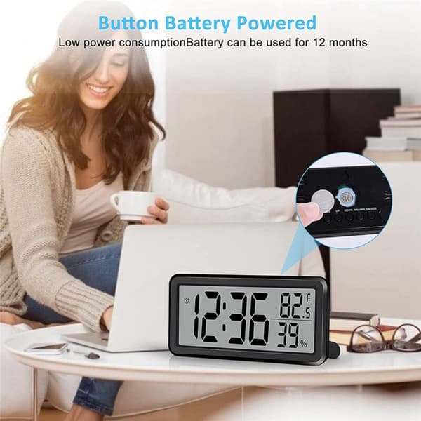 2X Digital Alarm Clock, Desk Clock, Battery Operated LCD Electronic Clock Decoration for Bedroom Kitchen Office - Black