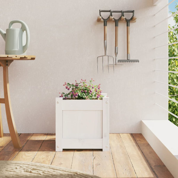 Plant box white 31x31x31 cm solid pine
