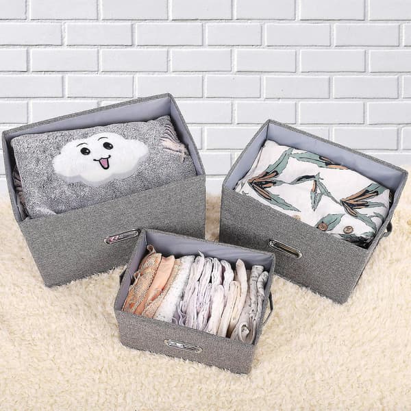 Foldable Linen Storage Baskets with Removable Lids and Handles, Washable Storage Bins Cube with Lid (Khaki, Large)