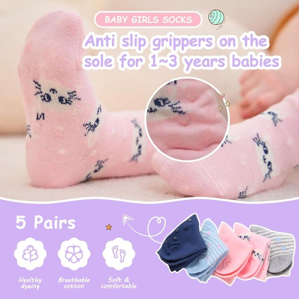 Små stora flickor bomullsstrumpor småbarn över ankelstrumpa 5/10-pack 5 par kattsida 6-8 år 6-8 Years 5 Pairs Cat Side