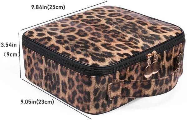Leopardmønstret PU-læder makeuptaske, kosmetisk makeuptaske, organiseringsetui med justerbar