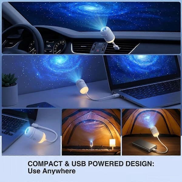 HD Smart Dynamic 5D Holographic Night Light Projector, Plug and Play HD 2-in-1 Galaxy Star Projector, 360 Rotating, USB Powered, with 24 Films