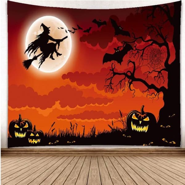 Halloween Kost Heks Tapestry Vægophæng Tapestry Sovende Bla