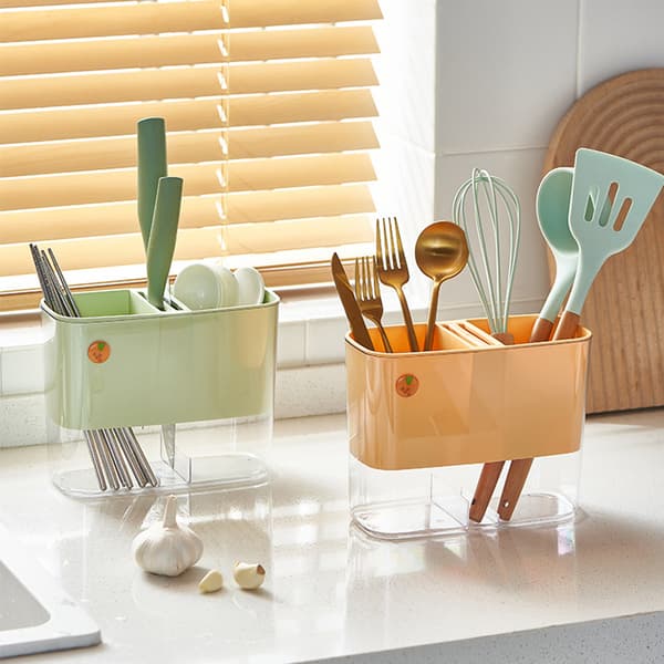 Multifunktionell Avdelare Bin Dränering Chopstick Cage Bestick Organizer Vit White