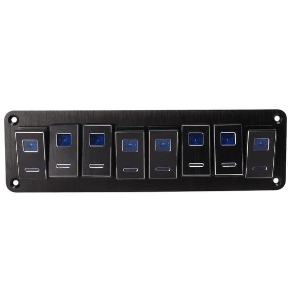 8-gears RV aluminium gear panel DC12V til 24V Vandtæt oxideret sort 20A 5PIN Blåt LED-lys til bilbåd